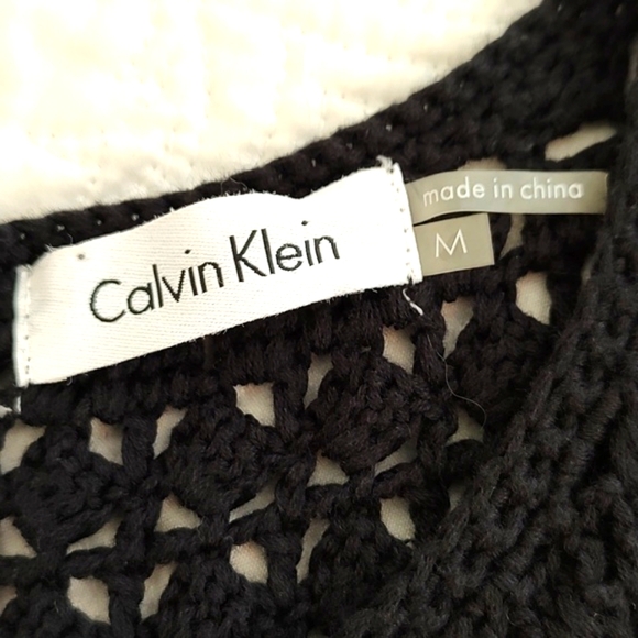 Calvin Klein Black Sleeveless Crochet Dress w/ Under Dress/ Size M - Picture 8 of 11
